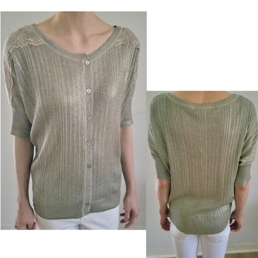 NWT Lauren Vidal Cardigan Sz S w/ lace and glitter